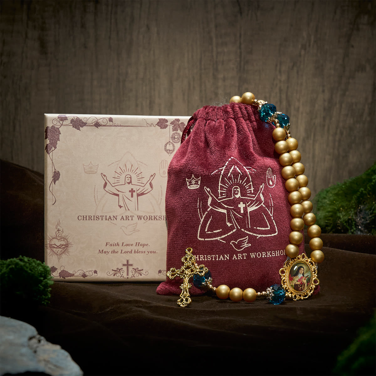 FREE Today: Elegant Matte Golden Pearl Rosary with St. Therese and Crucifix