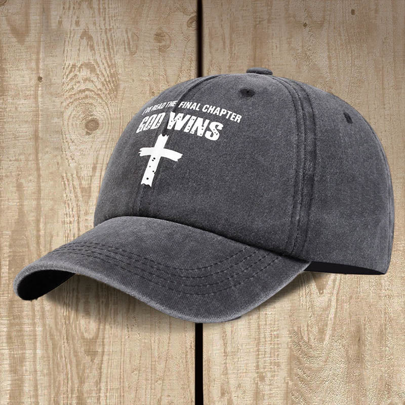 Christianartworkshop God Wins Unisex Distressed Washed Cotton Hat