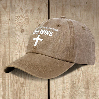 Christianartworkshop God Wins Unisex Distressed Washed Cotton Hat