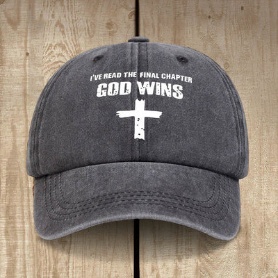 Christianartworkshop God Wins Unisex Distressed Washed Cotton Hat