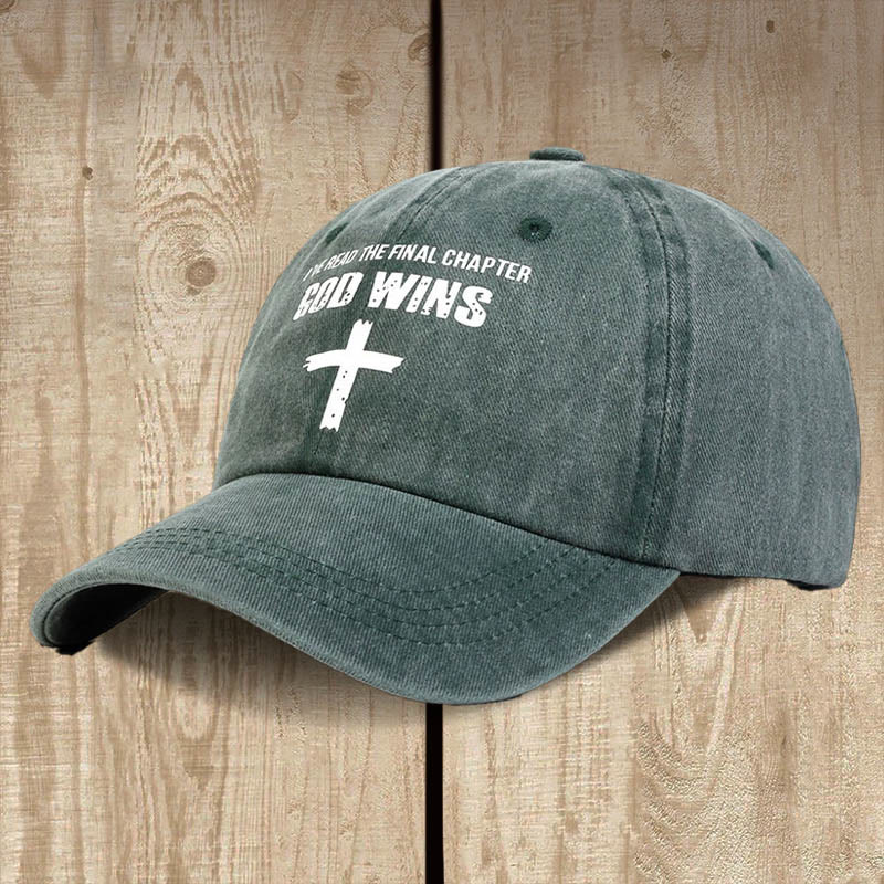 Christianartworkshop God Wins Unisex Distressed Washed Cotton Hat