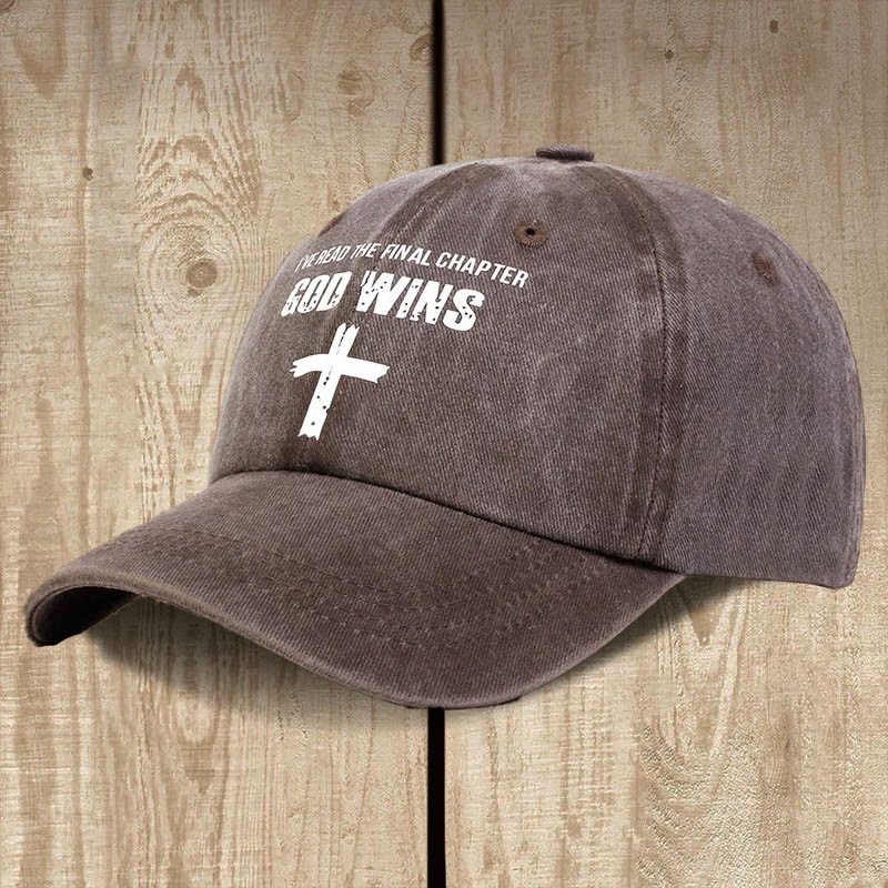 Christianartworkshop God Wins Unisex Distressed Washed Cotton Hat