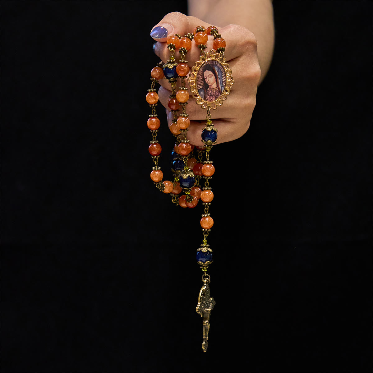 Christianartworkshop Handmade Orange Chalcedony Our Lady St. Benedict Medal Rosary