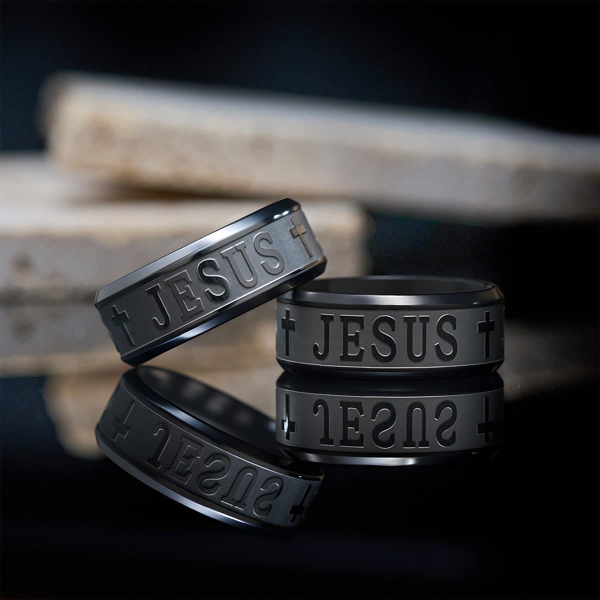 Christianartworkshop Titanium Steel Ring with Laser engraving "JESUS"