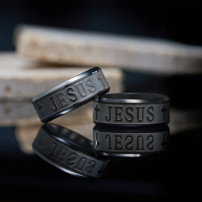 Christianartworkshop Titanium Steel Ring with Laser engraving "JESUS"