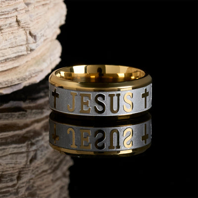 Christianartworkshop Titanium Steel Ring with Laser engraving "JESUS"