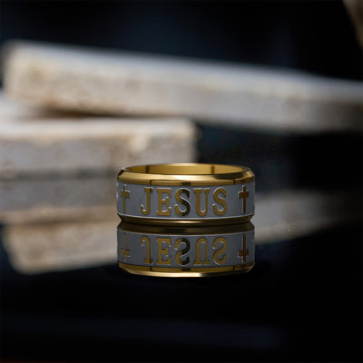 Christianartworkshop Titanium Steel Ring with Laser engraving "JESUS"
