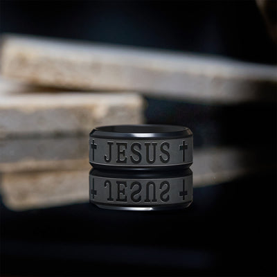 Christianartworkshop Titanium Steel Ring with Laser engraving "JESUS"