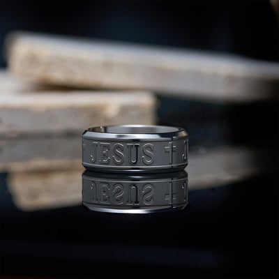 Christianartworkshop Titanium Steel Ring with Laser engraving "JESUS"
