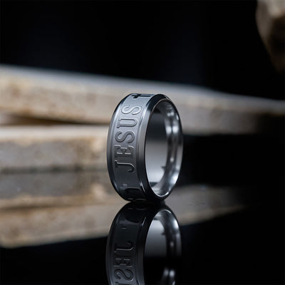 Christianartworkshop Titanium Steel Ring with Laser engraving "JESUS"