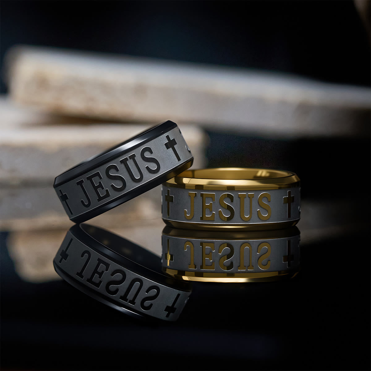 Christianartworkshop Titanium Steel Ring with Laser engraving "JESUS"