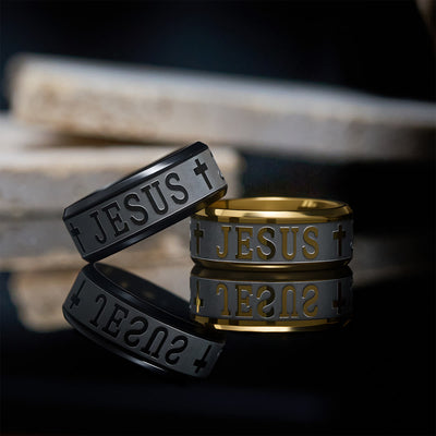 Christianartworkshop Titanium Steel Ring with Laser engraving "JESUS"