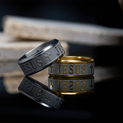Christianartworkshop Titanium Steel Ring with Laser engraving "JESUS"