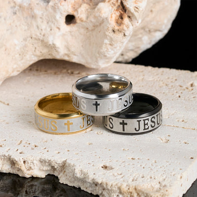 Christianartworkshop Titanium Steel Ring with Laser engraving "JESUS"