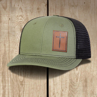 Christianartworkshop Faith Over Fear Nail Cross Leather Patch Faith Hat