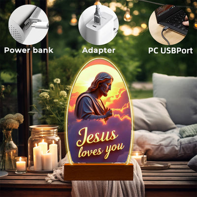 Christianartworkshop Jesus Modern Devotion Colorful Glow Night Light: Oval Silhouette & Artistic Hues