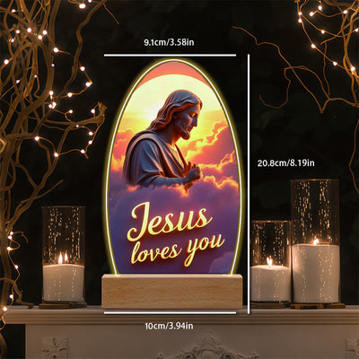 Christianartworkshop Jesus Modern Devotion Colorful Glow Night Light: Oval Silhouette & Artistic Hues