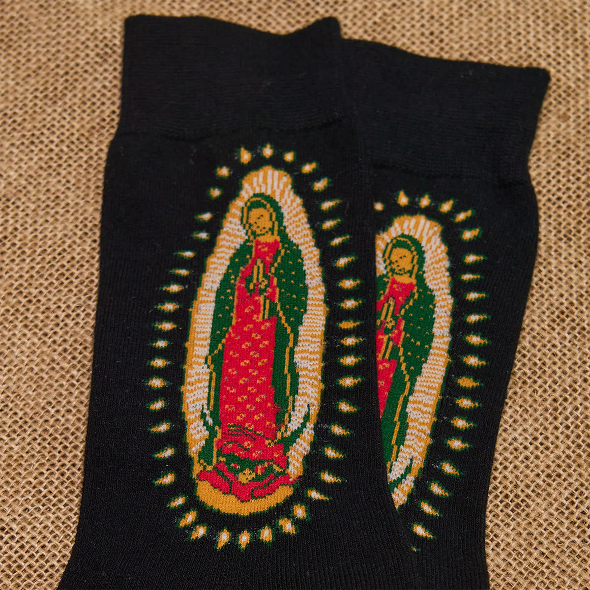 Christianartworkshop Black Virgin of Guadalupe Religious Unisex Crew Socks: Retro Design, Exclusive Faith Flair