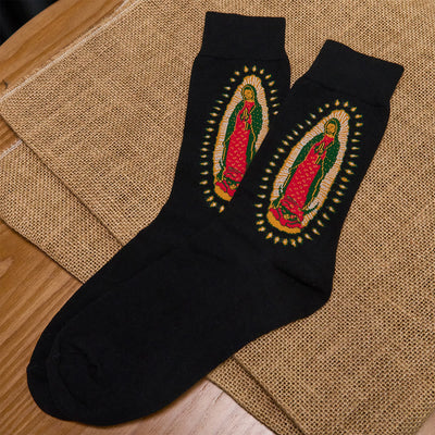 Christianartworkshop Black Virgin of Guadalupe Religious Unisex Crew Socks: Retro Design, Exclusive Faith Flair