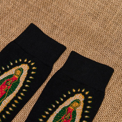 Christianartworkshop Black Virgin of Guadalupe Religious Unisex Crew Socks: Retro Design, Exclusive Faith Flair