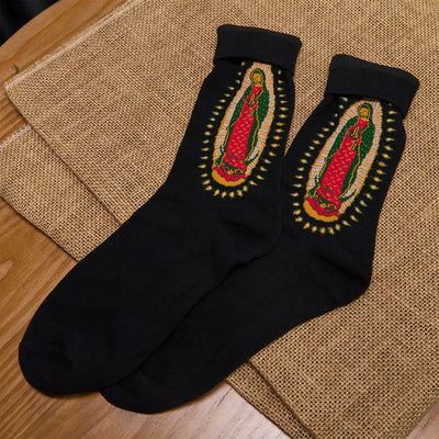 Christianartworkshop Black Virgin of Guadalupe Religious Unisex Crew Socks: Retro Design, Exclusive Faith Flair