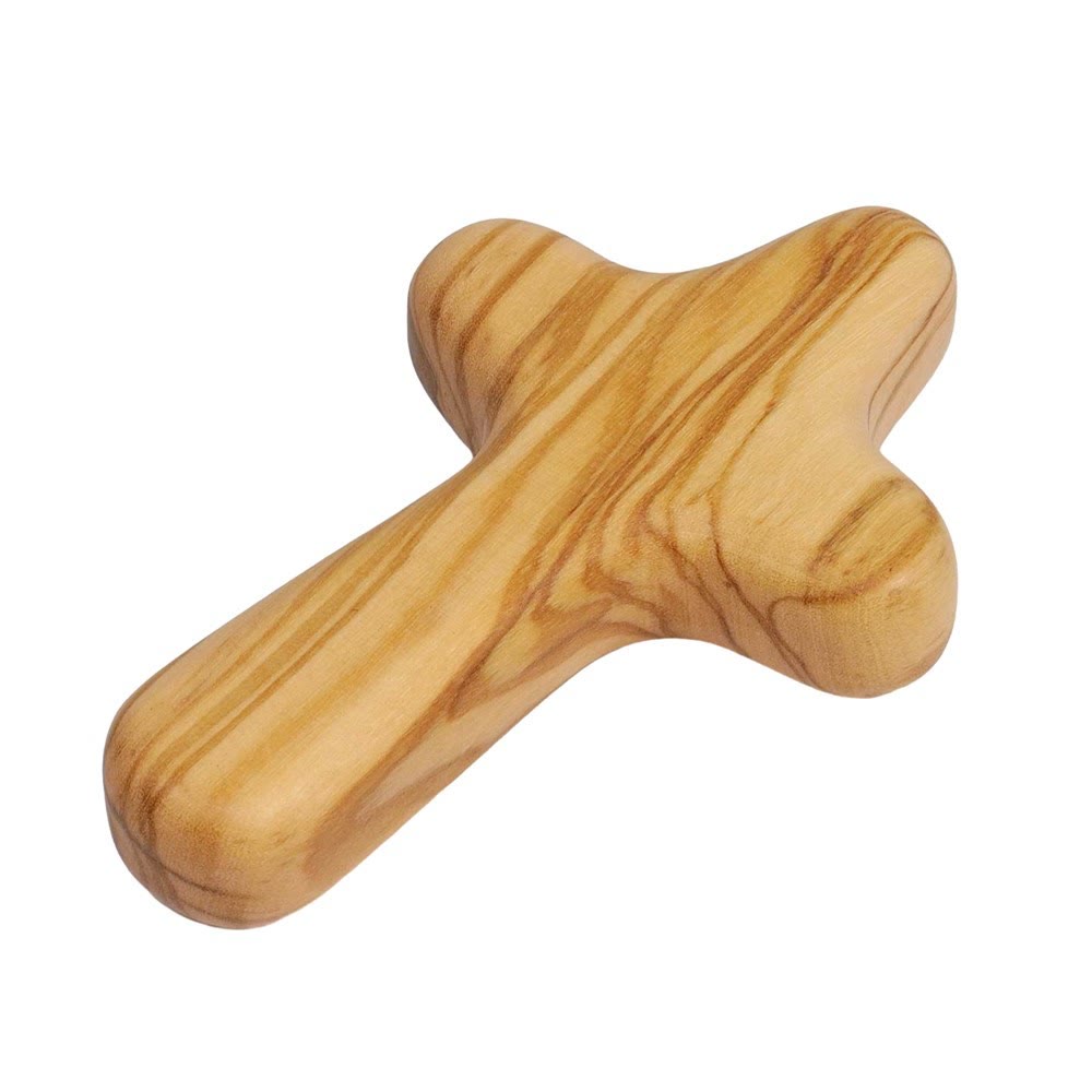 Christianartworkshop Minimalist Olive Wood Handheld Cross: Unique Emblem of Simple Religious Devotion