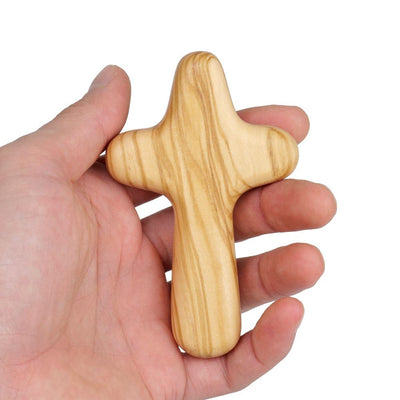 Christianartworkshop Minimalist Olive Wood Handheld Cross: Unique Emblem of Simple Religious Devotion