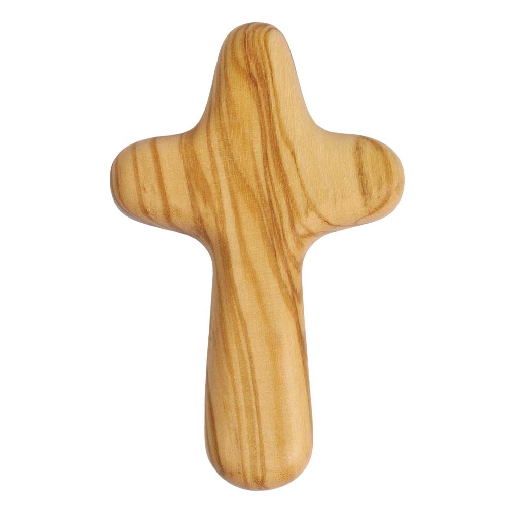 Christianartworkshop Minimalist Olive Wood Handheld Cross: Unique Emblem of Simple Religious Devotion