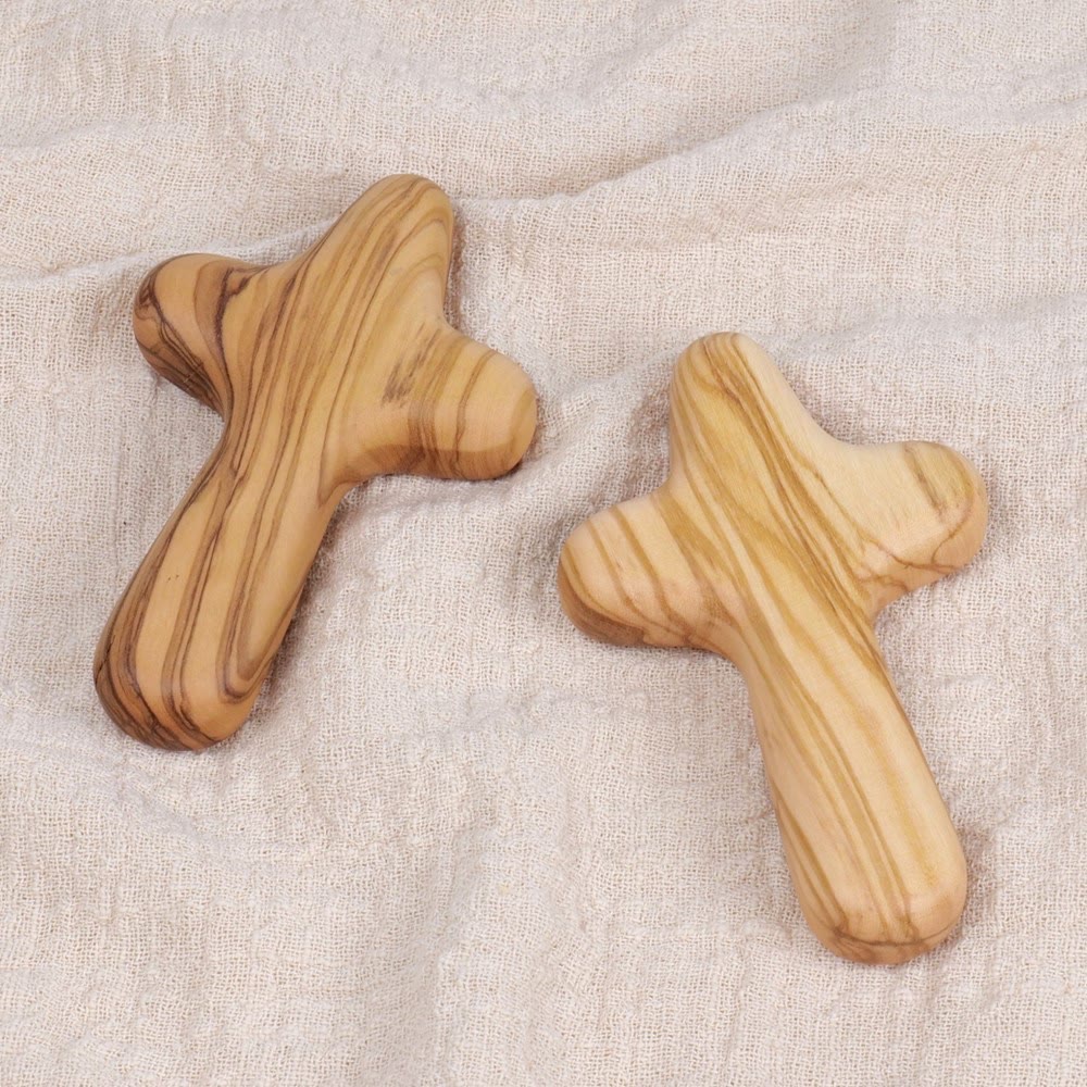 Christianartworkshop Minimalist Olive Wood Handheld Cross: Unique Emblem of Simple Religious Devotion