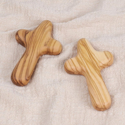 Christianartworkshop Minimalist Olive Wood Handheld Cross: Unique Emblem of Simple Religious Devotion