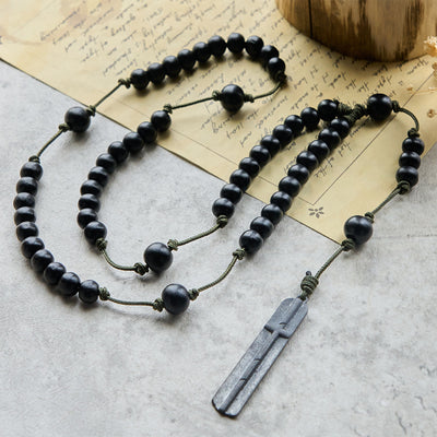 FREE Today: Rustic-Contemporary Cross of 8 mm Round Natural Wood Beads Rope Weaving Chain Rosary