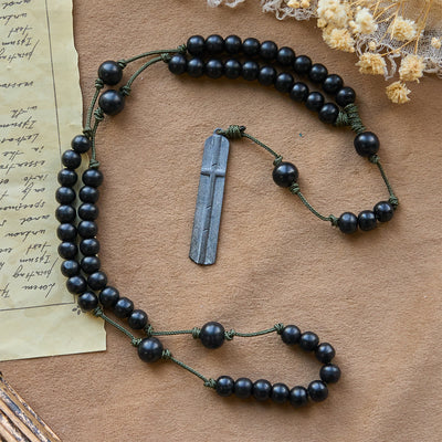 FREE Today: Rustic-Contemporary Cross of 8 mm Round Natural Wood Beads Rope Weaving Chain Rosary