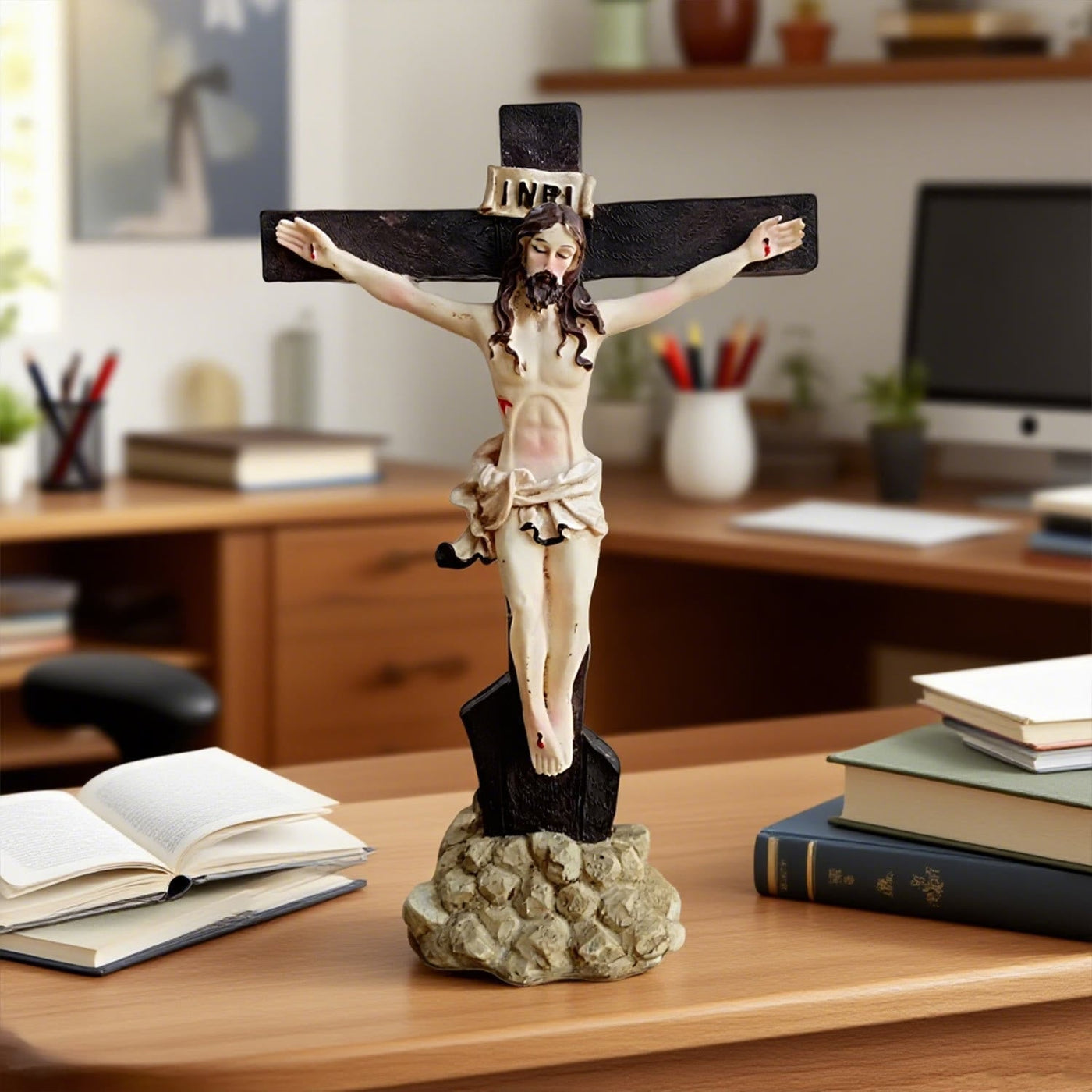 Christianartworkshop Classic Resin Crucifix Desktop Ornament: Timeless Symbol of Faithful Devotion