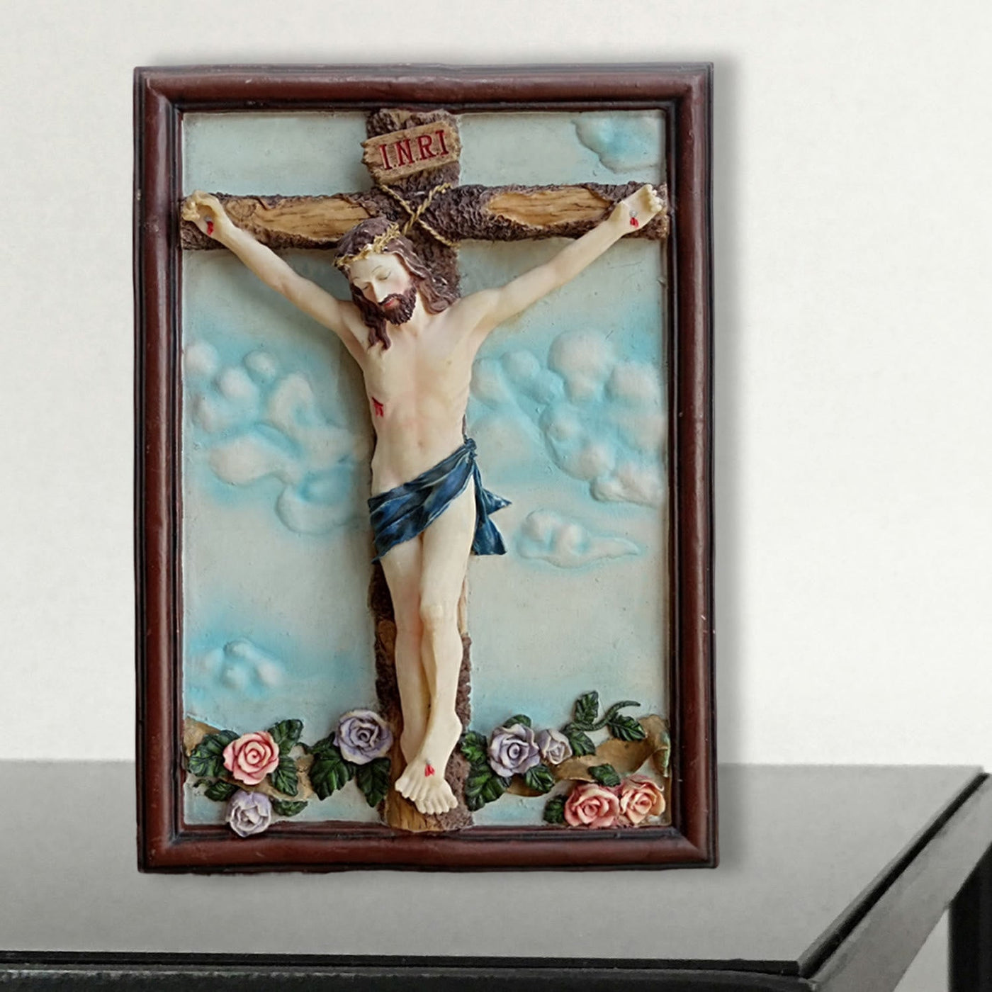 Christianartworkshop Classic Resin Crucifix Jesus Desktop Ornament with Rose Thorn