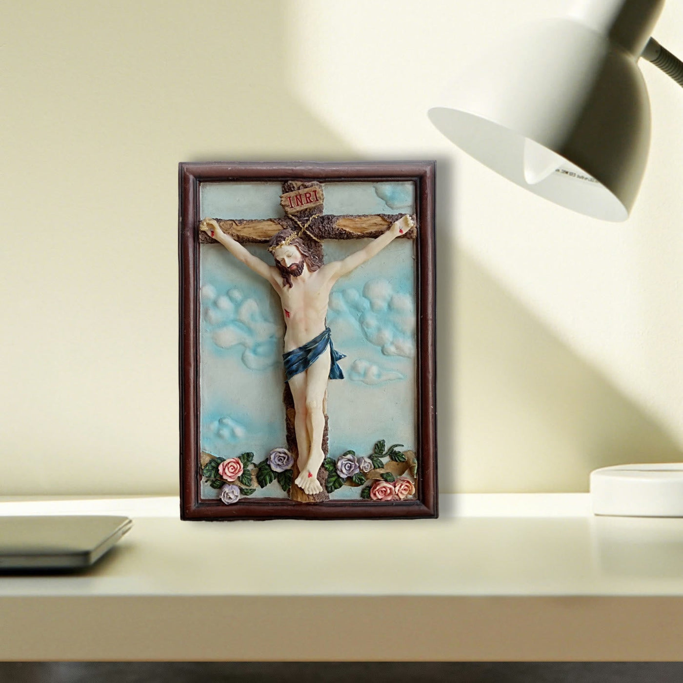 Christianartworkshop Classic Resin Crucifix Jesus Desktop Ornament with Rose Thorn