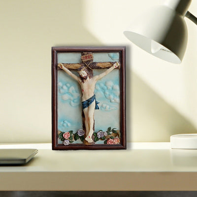 Christianartworkshop Classic Resin Crucifix Jesus Desktop Ornament with Rose Thorn