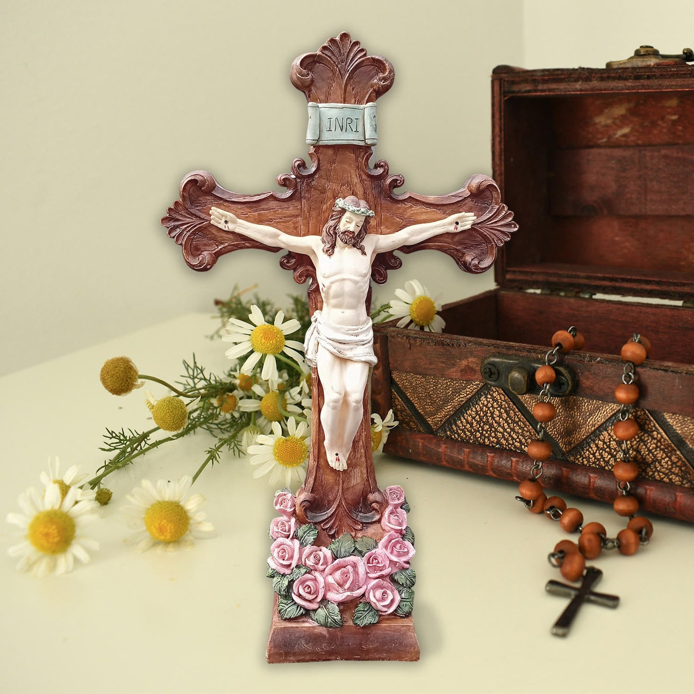 Christianartworkshop INRI - Inscribed Crucifix Desktop Ornament: A Graceful Expression of Belief