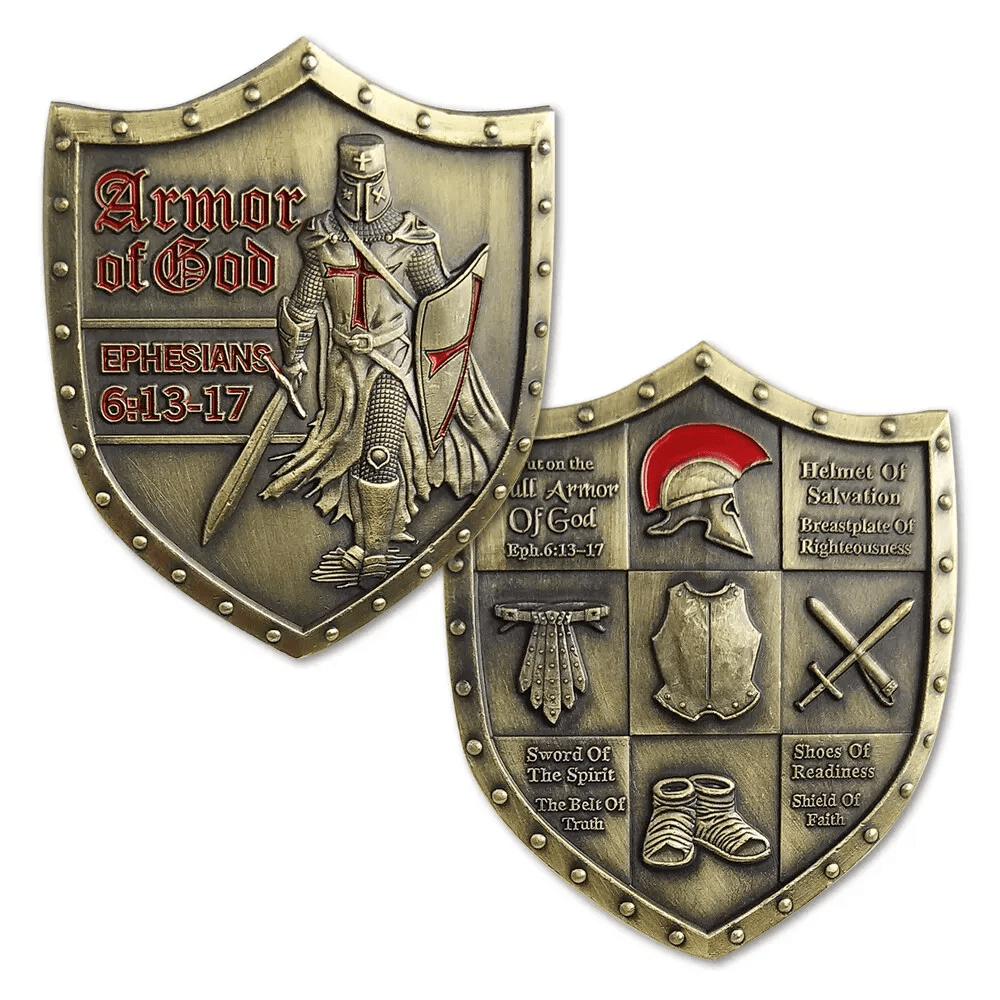 Christianartworkshop Classic Style Armor of God Shield Challenge Coin with Ephesians 6:13–17