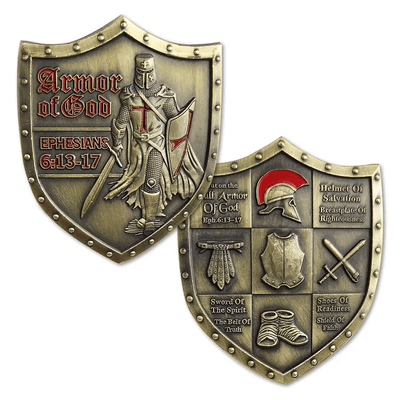 Christianartworkshop Classic Style Armor of God Shield Challenge Coin with Ephesians 6:13–17