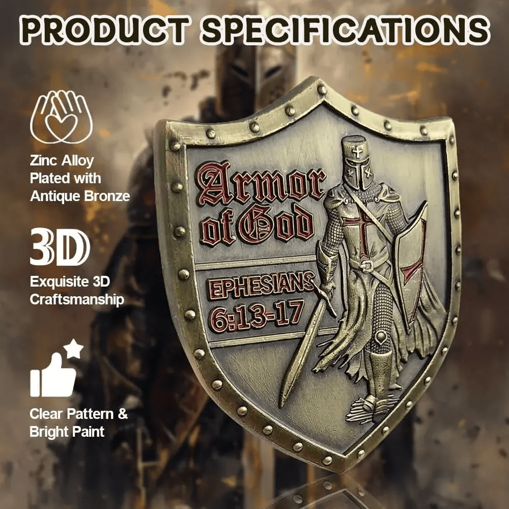 Christianartworkshop Classic Style Armor of God Shield Challenge Coin with Ephesians 6:13–17