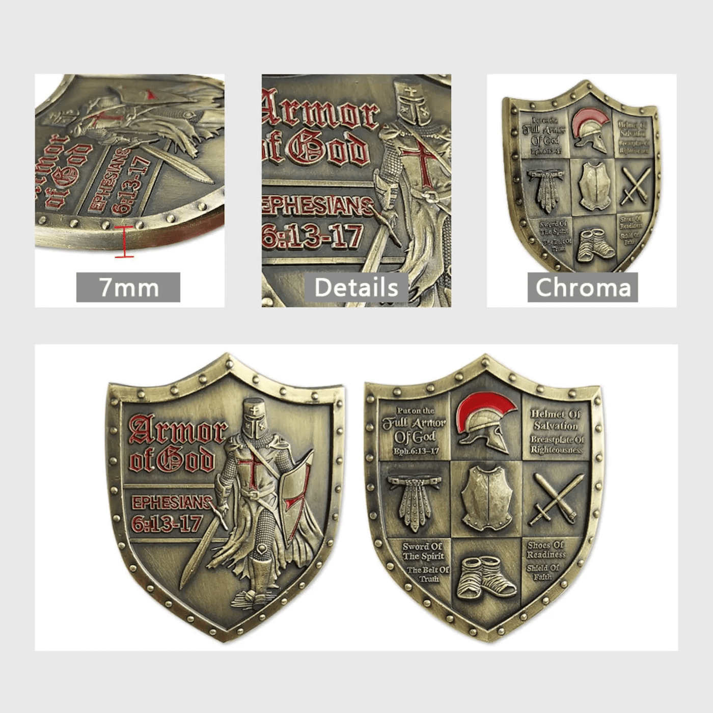 Christianartworkshop Classic Style Armor of God Shield Challenge Coin with Ephesians 6:13–17