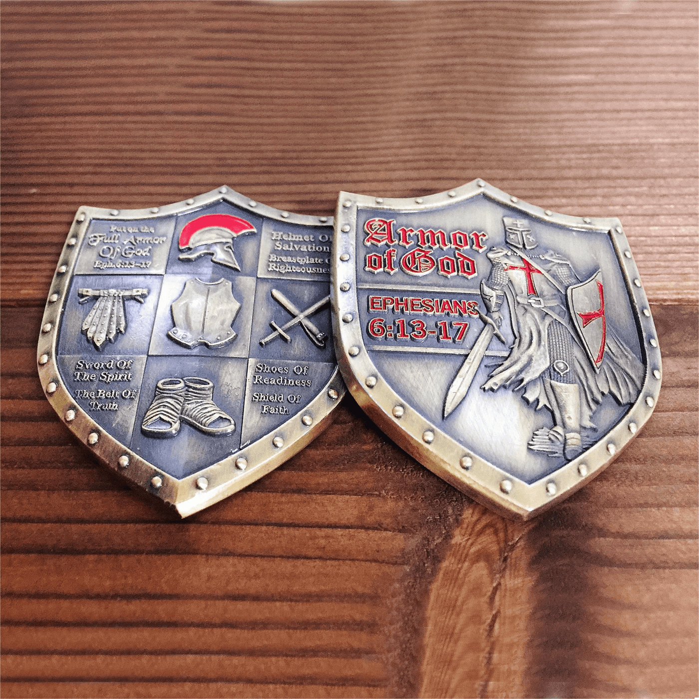 Christianartworkshop Classic Style Armor of God Shield Challenge Coin with Ephesians 6:13–17