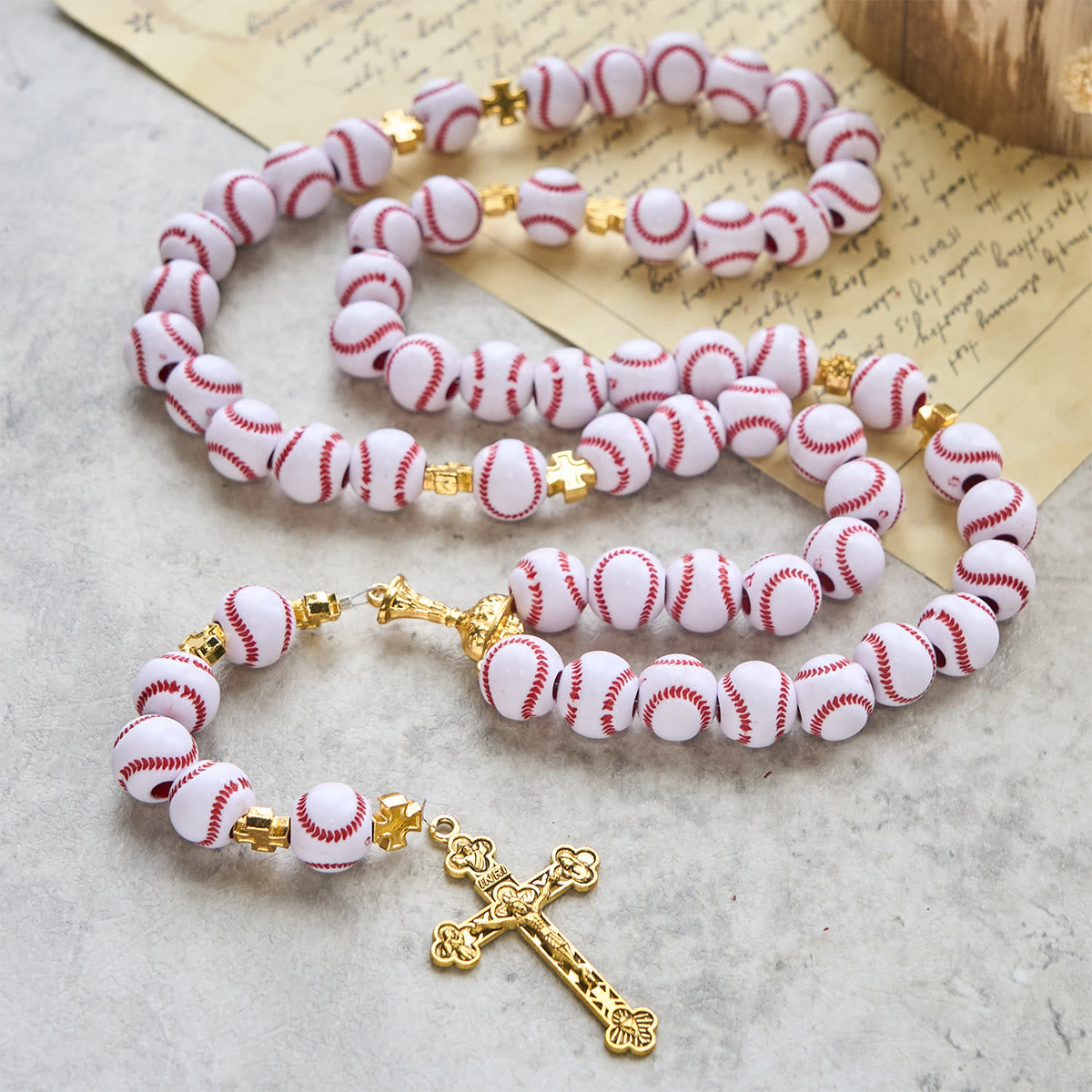 Christianartworkshop Blessed Miniature Baseball Beads Rosary with Golden Holy Chalice & Crucifix: Merge Faith and Sport