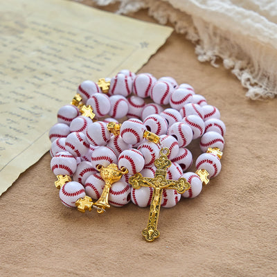 Christianartworkshop Blessed Miniature Baseball Beads Rosary with Golden Holy Chalice & Crucifix: Merge Faith and Sport