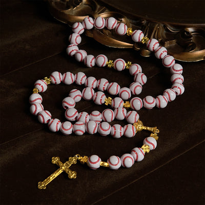 Christianartworkshop Blessed Miniature Baseball Beads Rosary with Golden Holy Chalice & Crucifix: Merge Faith and Sport