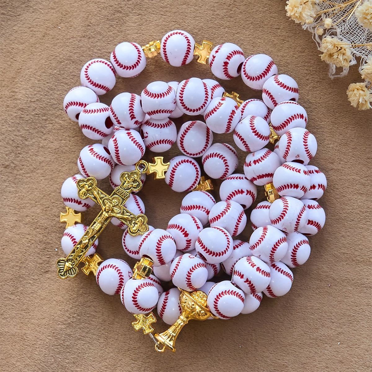 Christianartworkshop Blessed Miniature Baseball Beads Rosary with Golden Holy Chalice & Crucifix: Merge Faith and Sport