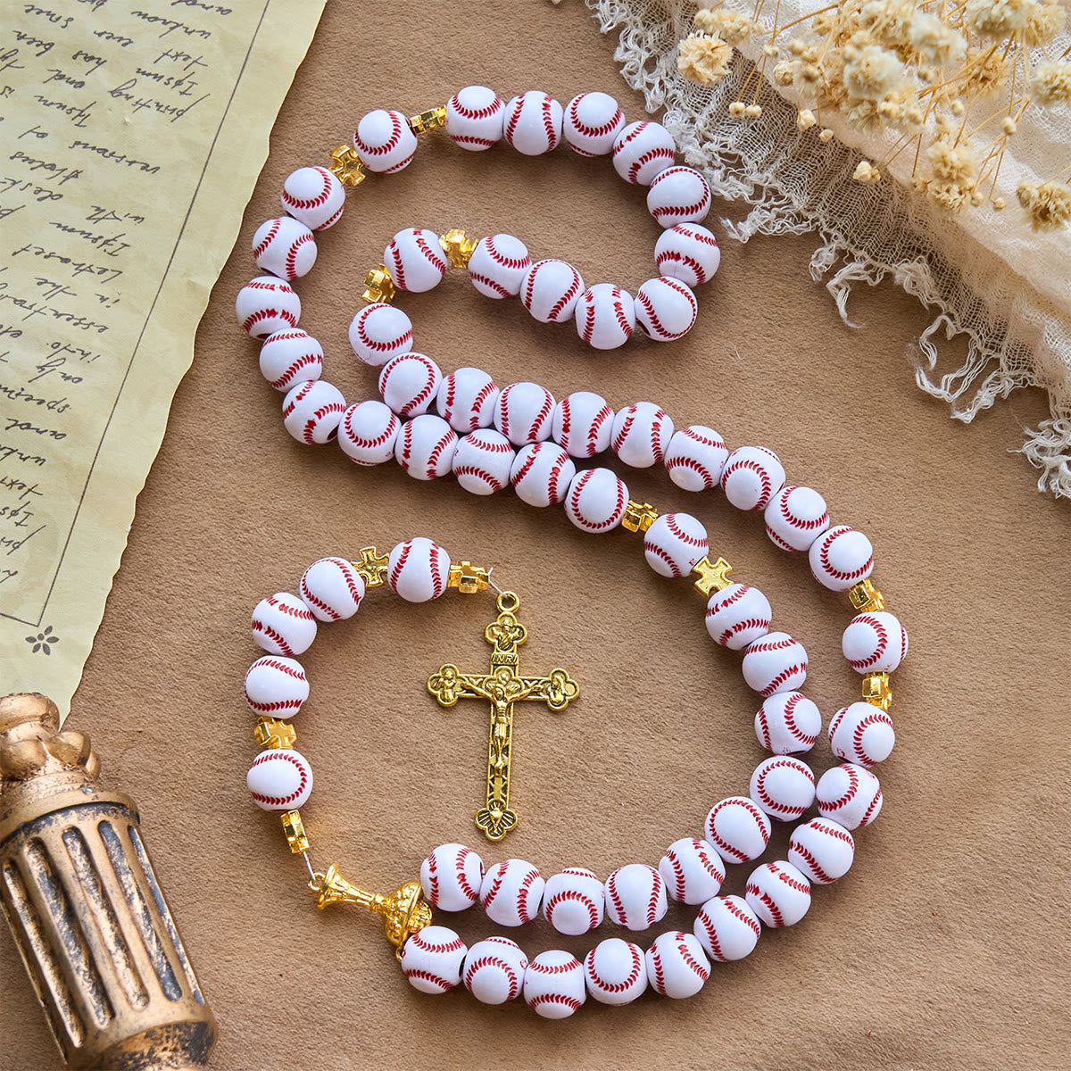 Christianartworkshop Blessed Miniature Baseball Beads Rosary with Golden Holy Chalice & Crucifix: Merge Faith and Sport