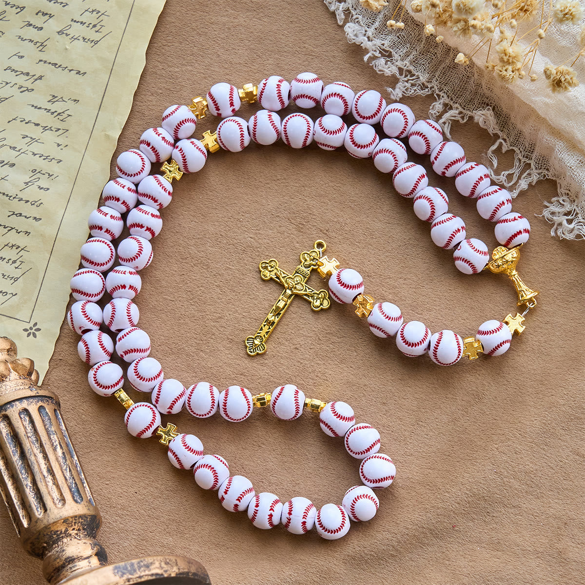 Christianartworkshop Blessed Miniature Baseball Beads Rosary with Golden Holy Chalice & Crucifix: Merge Faith and Sport