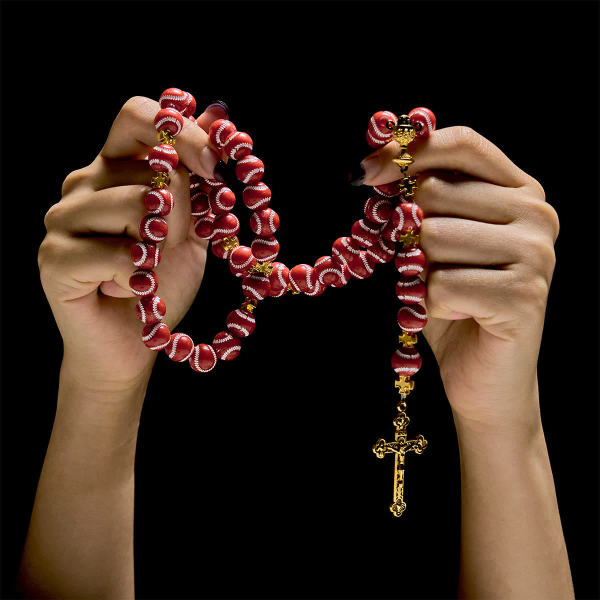 Christianartworkshop Blessed Miniature Baseball Beads Rosary with Golden Holy Chalice & Crucifix: Merge Faith and Sport