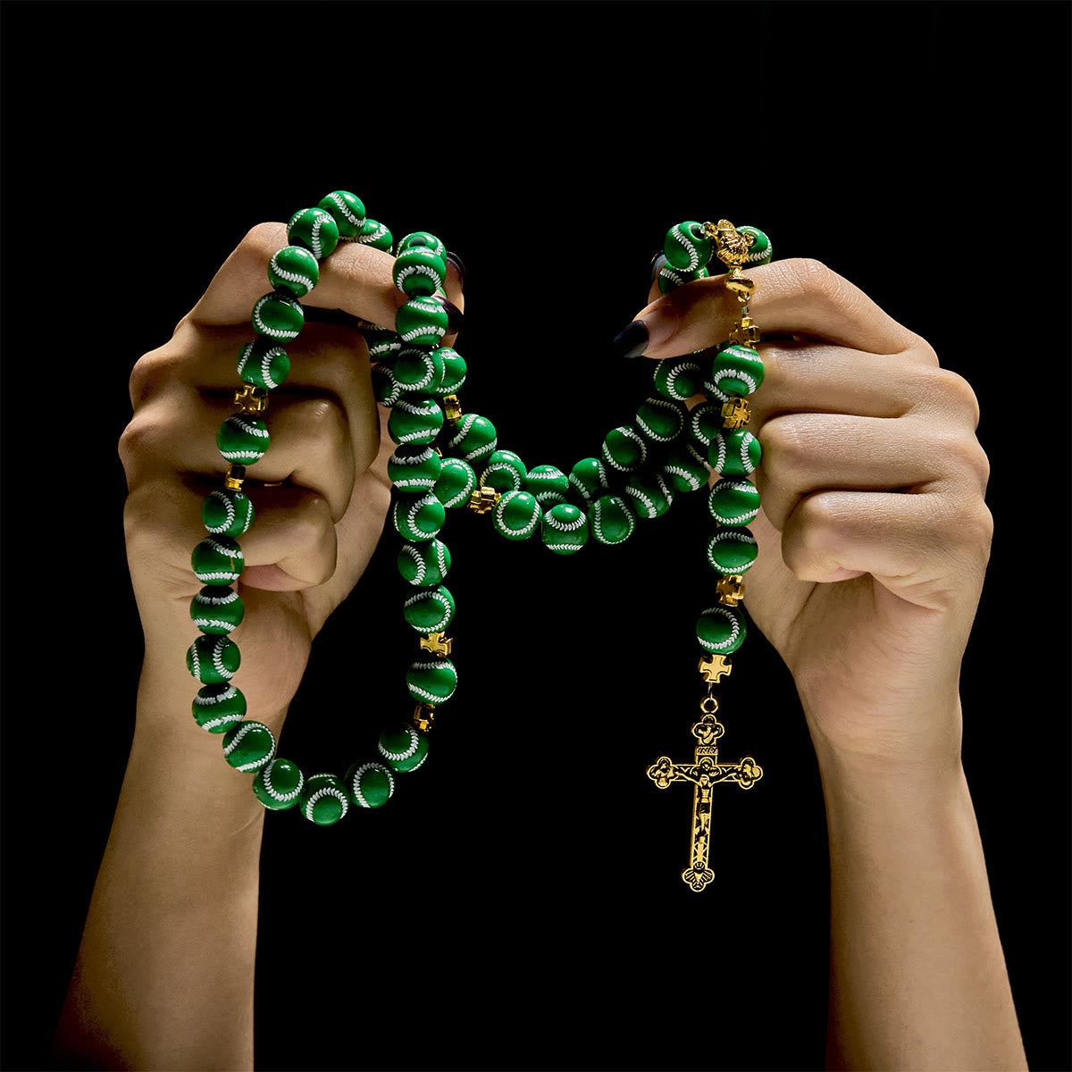 Christianartworkshop Blessed Miniature Baseball Beads Rosary with Golden Holy Chalice & Crucifix: Merge Faith and Sport
